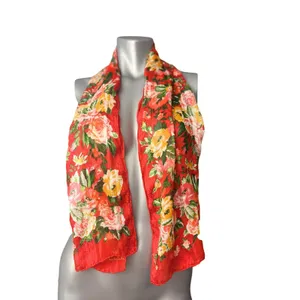 Oscar de la Renta Silk Floral Scarf Print 50” X 10.5” Sheer Rose thumbnail 6