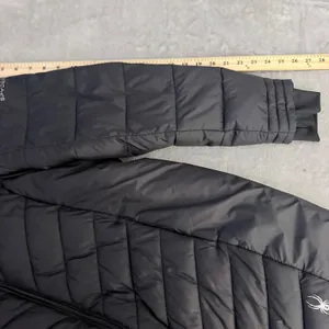 Spyder Puffer Jacket Women's Winter Long Hooded Full Zip Quilted Large Black thumbnail 11