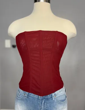 Princess Polly Oscuro Longline Mesh Corset Top, Berry, US 4 thumbnail 1