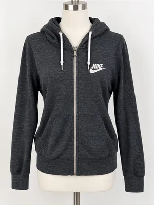 Nike Women's Charcoal Black Full-Zip Hoodie with White Logo thumbnail 2