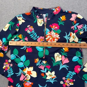 LOFT Women's Large Navy Blue Floral Long Sleeve 1/4 Zip Rash Guard Swim Top thumbnail 5