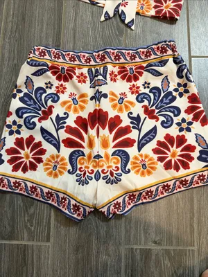 Shein High-Waist Floral Print Women's cropped bandeau shorts set Small NWOT thumbnail 3