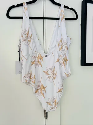 NWT Revel Ray Adele Plunge one piece swimsuit swim size medium white gold thumbnail 3