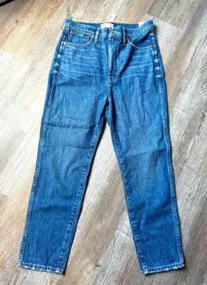NWT Madewell High Rise Stove Pipe Denim Jeans Relaxed Fit Straight Blue Size 30 thumbnail 1