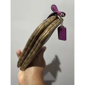 Coach Double Zip Large Wristlet Khaki /purple Signature P thumbnail 5
