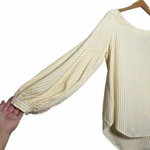 Maeve Anthropologie Clotille Off Shoulder Blouse Yellow Stripe Linen Blend Sz 14 thumbnail 9