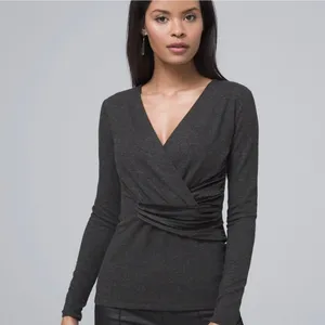 White House Black Market Top SZ Medium Surplice Heather Gray Velvet Waist NWT thumbnail 6