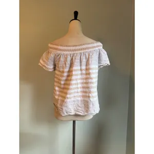 Vineyard Vines Linen Cotton Off Shoulder Top Beige M coastal preppy stripe dai thumbnail 5