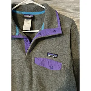 Patagonia Synchilla Snap T Pullover Fleece Jacket Womens Small Grey Purple‎ thumbnail 3
