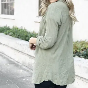 ✨ OLITA CRINKLE OLIVE BUTTON DOWN TOP✨ Green Size M thumbnail 2