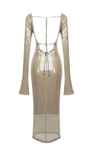 NEW Alix Earle Gold Sequin Open Back Cocktail Midi Dress thumbnail 12
