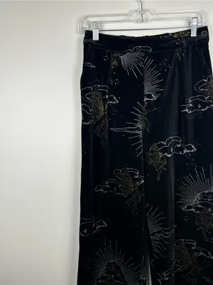 Disturbia‎ Adelina Foil Print Velour Wide Leg Trousers Women’s Sz 6 thumbnail 3