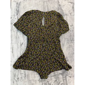 Free People Romper Womens Black Floral Leaf Print Open Back Flutter Sleeve 12 thumbnail 6