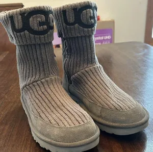 UGG Charcoal Gray Classic Knit & Suede Boots Women’s Size 8 thumbnail 1