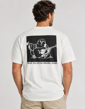 True Religion Men's White T-Shirt Buddha Guitar Back Graphic Crewneck Size L thumbnail 2