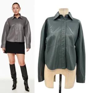 Aritzia Babaton Pelli Hip Shirt Jacket Vegan‎ Leather Shacket Gray Green XS thumbnail 2