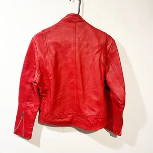 Vintage The‎ Old Mill Glen Laine By Baiton Red Motorcycle Leather Jacket Size XS thumbnail 5
