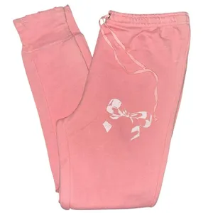LoveShackFancy Women’s Size S M Pink Bow Graphic Drawstring Joggers Sweatpants thumbnail 1