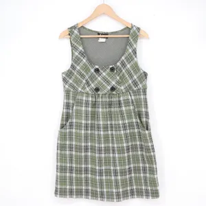 A-List by Wrapper Green Plaid Pinafore Mini Dress XL Sleeveless Jumper Pockets thumbnail 2