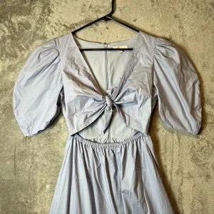 WAYF Peggy Twist Cut Out Short Puff Sleeve Midi Dress Blue Wedding Summer Cute 8 thumbnail 5