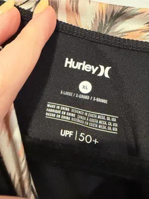 Hurley‎ Black Rash Guard with Pink Tropical Sleeves thumbnail 2
