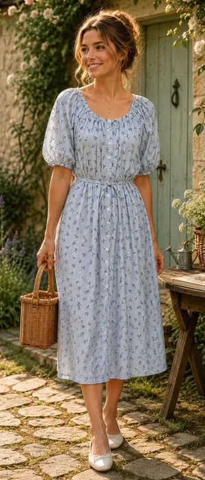 ROOLEE Wandering Free Blue Floral Dress Midi Tie Waist Buttons Raglan Small thumbnail 1