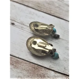 Vintage Clip On Earrings - Green Oval with Dangles thumbnail 3