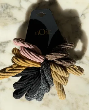 NWT Noir Fabric Metallic Hair Ties Ponytail Holders Neutral Gold Black Pink thumbnail 1