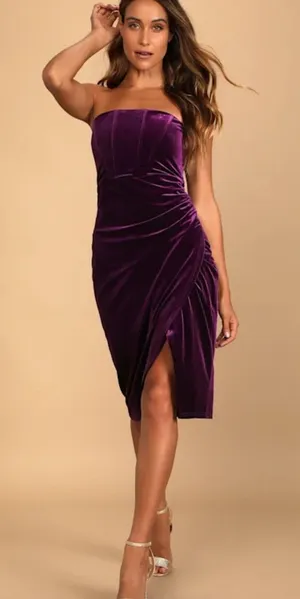 Lulus Glamorous Celebrations Dark Purple Velvet Strapless Tulip Dress size small thumbnail 1