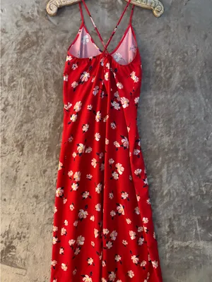 Old Navy Women’s Red Floral Midi Slip Dress with Crisscross Straps Size S thumbnail 2