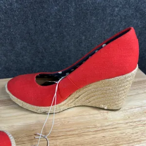 Merona Marguerite Red Canvas Espadrille Wedge Pumps Size 8 Polka Dot Lining thumbnail 9