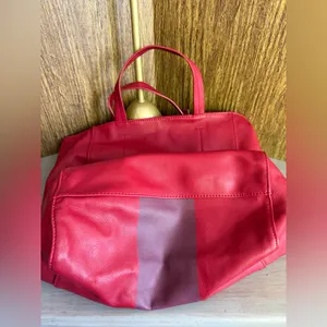 Saks Fifth Avenue Faux Leather Colorblock Tote Bag Red Pink with Zebra‎ Charm thumbnail 7