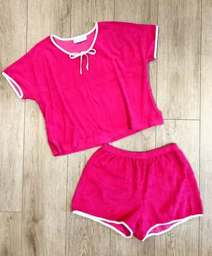 Vintage Vanity Fair Pink Terry Cloth Lounge Set Shorts Top Made in USA Medium thumbnail 1