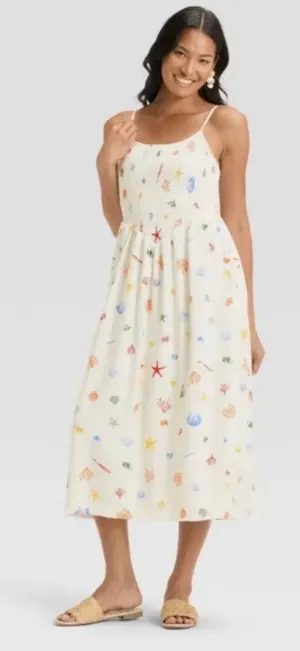 Target Cream Midi Sundress with Colorful Seashell Print thumbnail 1