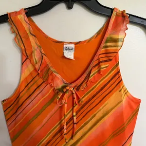 Gidani USA‎ Orange Striped Mesh Overlay Ruffle Dress Sleeveless Y2K Size Medium thumbnail 5