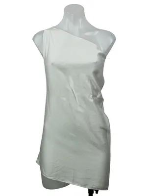 Zara White Silky Satin Sleeveless One Shoulder Asymmetrical Tunic Mini Dress S thumbnail 2