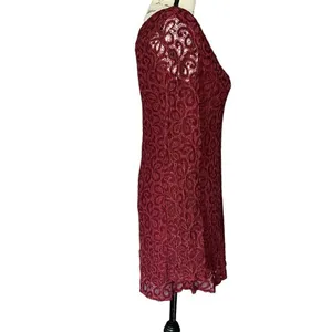 Altar'd State Burgundy Floral‎ Lace Long Sleeve Mini Dress Scoop Neck Wine XS thumbnail 2