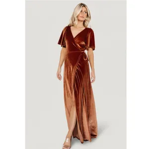 Baltic Born Meghan Velvet Wrap Maxi Dress Womens XS Spice Brown Bridesmaid Party thumbnail 7