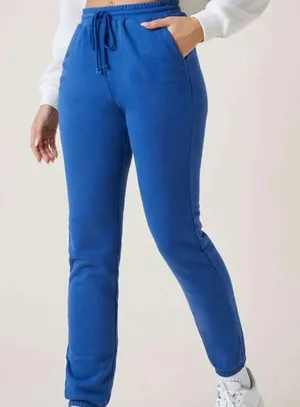 SHEIN BASICS Drawstring Waist Solid Blue Sweatpants thumbnail 1