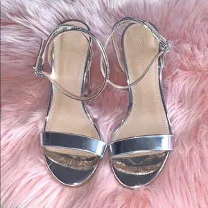 ASOS Hermione Silver Mirror Block Heel Sandals thumbnail 6