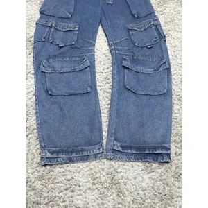 N.1LA Women’s Barrel Leg Denim Overalls Size M Y2K Cargo Jeans Multi Pocket thumbnail 4