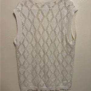 🧶 Vintage Amana Woolen Mill White Knit Button Front Sweater Vest | Size L thumbnail 9