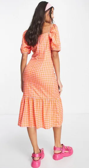 ASOS Wednesdays girl Puff Sleeve Midi Smock Dress thumbnail 1