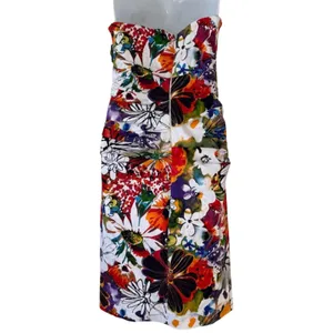Suzi Chin Orange Green White Floral Ruched Strapless Bodycon Mini Dress Size 8 thumbnail 5