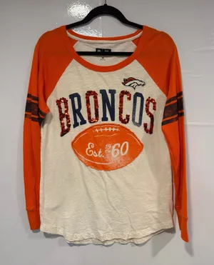 Denver Broncos Sequin Orange & Cream Long Sleeve Raglan Tee thumbnail 1