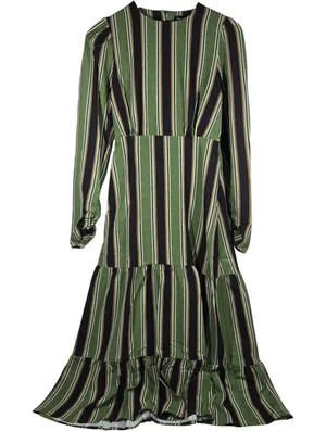 Area Stars Stripe Long Tiered Dress Green Black XS ASDJ23308GS Open‎ Back Maxi thumbnail 1