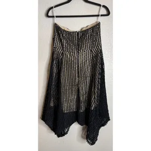 Lulus L Lenaya Strapless Dress‎ Black Crochet Handkerchief Hem Mesh Overlay NEW thumbnail 2
