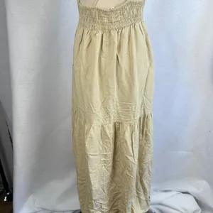 SIM & SAM Tan Linen Blend Tiered Maxi‎ Sundress Tie Front Spaghetti Straps Small thumbnail 9