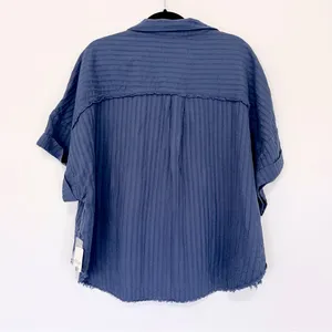 We The Free Ava Oversized Button Front Collared Short Sleeve Top Shaded Lake XS thumbnail 6