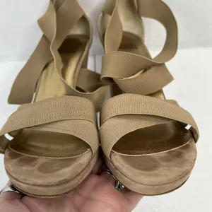 Stuart Weitzman Size 38 US 7.5 Heels‎ Elastic Strap Wrap Tan Suede High Chunky thumbnail 7
